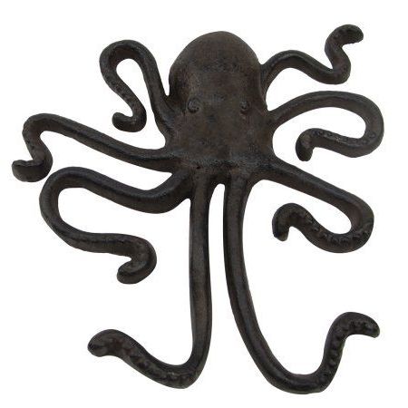Octopus Metal Wall Sculptures With Recent Large Metal Wall Mount Octopus 2 Beach Towel/Key Hooks Coastal Home (View 9 of 15)
