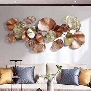 Popular Leaf Metal Wall Art For Amazon: Metal Wall Art, Golden Ginkgo Leaf Large Decorative Metal (View 6 of 15)