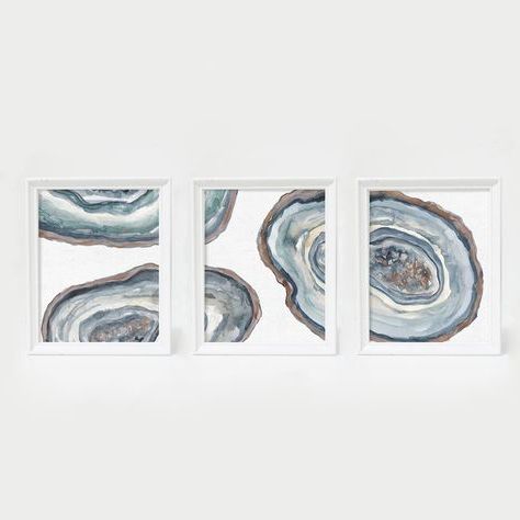 Popular Minerals Wall Art With Agate Mineral Slices Painting Set Of 3 Digital Print (With Images (View 7 of 15)