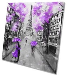 Popular Square Canvas Wall Art Inside Eiffel Tower Paris Floral Purple Picture Canvas Wall Art Square Print (View 5 of 15)