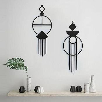 Power Coated Black Metal Macrame Vertical Wall Decor Wedding Decor With Regard To Well Liked Matte Blackwall Art (View 2 of 15)