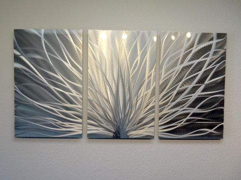 Radiance – 3 Panel Metal Wall Art Abstract Contemporary Modern Decor Regarding Most Recently Released Black Antique Silver Metal Wall Art (View 2 of 15)