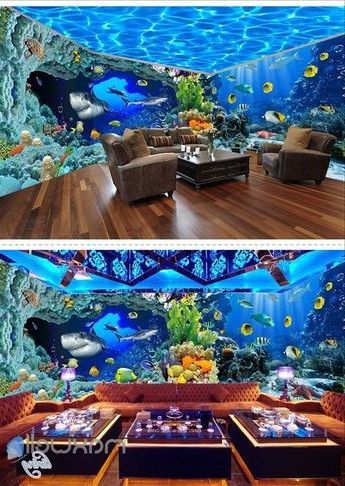 Recent Underwater World Aquarium Theme Space Entire Room Wallpaper Wall Mural With Regard To Aquarium Wall Art (View 1 of 15)