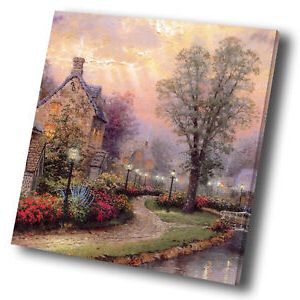 Retro Colourful Country Cottage Square Scenic Canvas Wall Art Picture Intended For Popular Square Canvas Wall Art (View 15 of 15)