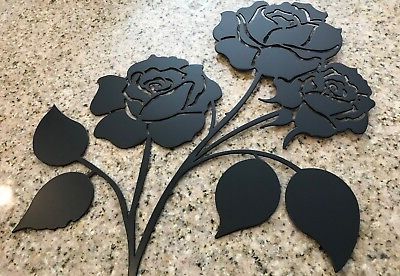 Rose 16" Tall Wrought Iron Wall Art Home Decor Flower Decoration Patio In Well Known Silver Flower Wall Art (View 11 of 15)
