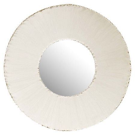 Round Metal Wall Mirror In Brushed White With Gold Beaded Lining Inside Famous Brushed Gold Wall Art (View 9 of 15)