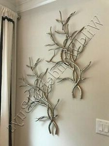 Set 2 Tree Branch Wall Sculpture Silver 21x37h Art Twig Pair Luxe Pertaining To Famous Bronze Metal Wall Sculptures (View 14 of 15)