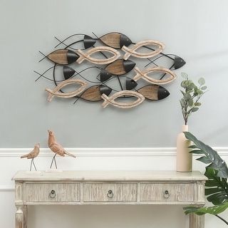 Shop Metal And Wood School Of Fish Wall Decor – On Sale – Overstock Throughout Famous Metallic Rugged Wooden Wall Art (View 10 of 15)