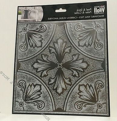 Silver Flower Wall Art With Regard To Well Known Peel Stick 8"x8" Art Wall Tile Backsplash Silver Floral Foil Scroll (View 4 of 15)