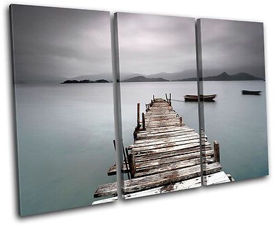Sunset Seascape Lake Jetty Pier Treble Canvas Wall Art Picture Print Va For Current Pier Wall Art (View 12 of 15)