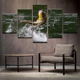 The Bassist Wall Art With Regard To Most Up To Date Peacock Bass Jumping – Animal 5 Panel Canvas Art Wall Decor – Canvas Storm (View 12 of 15)