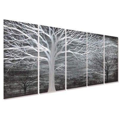 Trendy Black And Silver Mountain Forest Metal Wall Art For Dinning Room Inside Textured Metallic Wall Art (View 10 of 15)