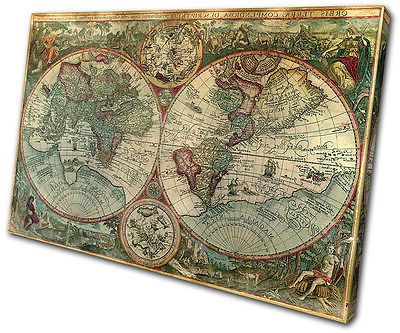 Trendy Old World Atlas Latin Maps Flags Single Canvas Wall Art Picture Print Pertaining To Globe Wall Art (View 9 of 15)