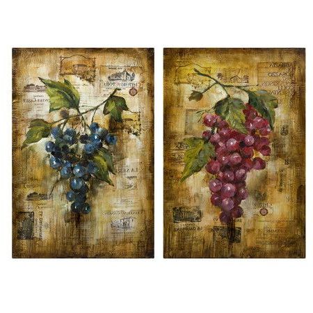 Two Piece Pine Wood Wall Art Set With Wine Grape Motifs (View 5 of 15)