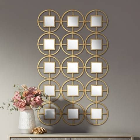 Verna 40 1/2"h Glossy Gold Circle Metal Mirrored Wall Art – #72r53 For Most Recent Modern Metal Gold Wall Art (View 5 of 15)