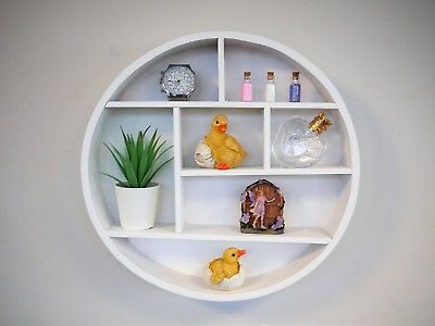 Wall Hanging White Wooden Round Shelf Circle Display Unit Shabby Chic Within Most Current Wall Art With Shelves (View 11 of 15)