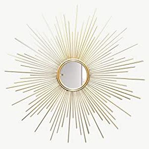 Wall Mirror, Sunburst Shaped Brushed Gold Round Decorative Wall Mirror Pertaining To Favorite Brushed Gold Wall Art (View 11 of 15)
