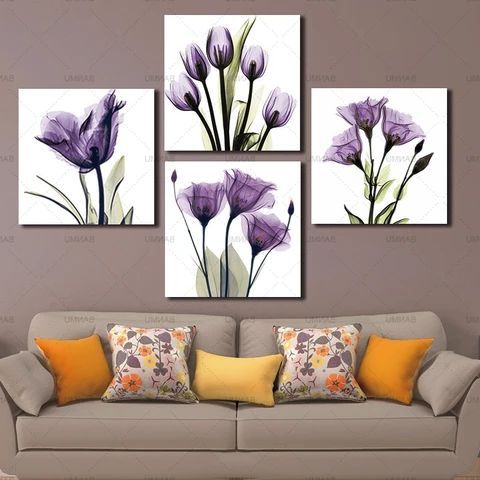 Well Known Filigree Screen Wall Art With 4 Panel Elegant Tulip Purple Flower (View 13 of 15)