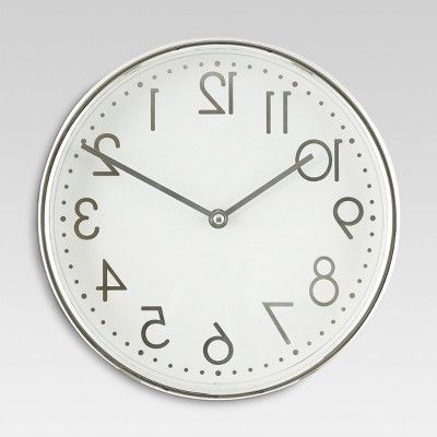 Well Known Round Gray Disc Metal Wall Art Throughout 10" Round Wall Clock White/chrome – Threshold : Target (View 15 of 15)