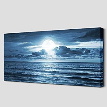 Well Known Sea Wall Art Within Amazon: Sea Charm – Modern Canvas Wall Art Large Full Moon In Cloud (View 11 of 15)