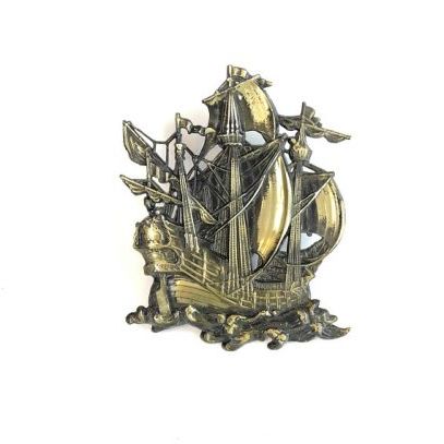 Well Known Vintage Gold Pirate Sailing Ship Metal Wall Hanging Art Nautical Home Inside Gold Fan Metal Wall Art (View 10 of 15)