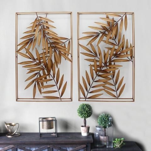 Well Liked Gold Metal Palm Leaf Panel Wall Art Set Of  (View 4 of 15)