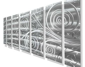 White & Silver Metal Wall Art, Multi Panel Wall Art, Abstract Painting In Best And Newest Multi Color Metal Wall Art (View 6 of 15)