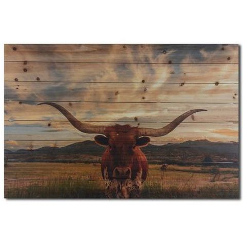 Wood Wall Art, Wood Print, Wood Wall Intended For Widely Used Long Horn Wall Art (View 7 of 15)
