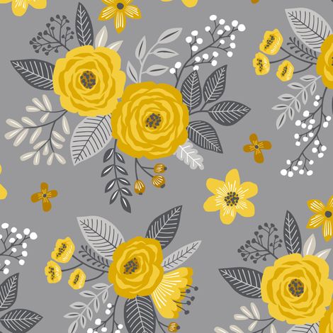 Yellow Bloom Wall Art Within Recent Vintage Antique Floral Flowers Cool Yellow On Grey Wallpaper – Caja (View 11 of 15)