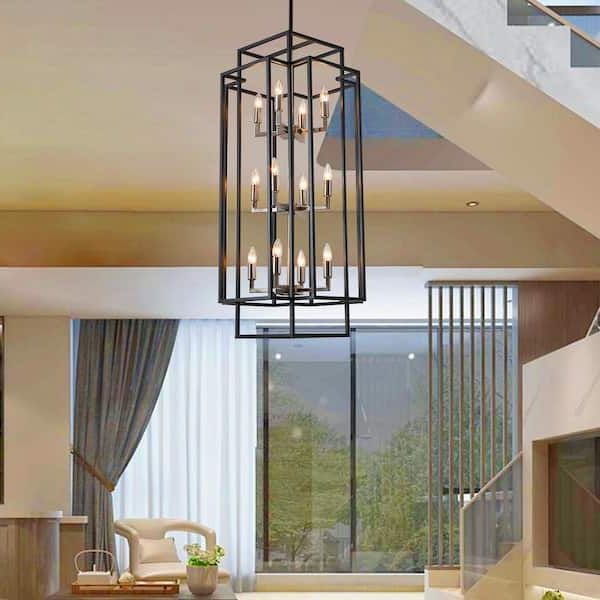 12 Light Lantern Chandeliers Regarding Preferred Magic Home 12 Light Black Antique Nickel Lantern Tiered Hanging Ceiling  Chandelier Mh Y 020213g – The Home Depot (View 8 of 15)