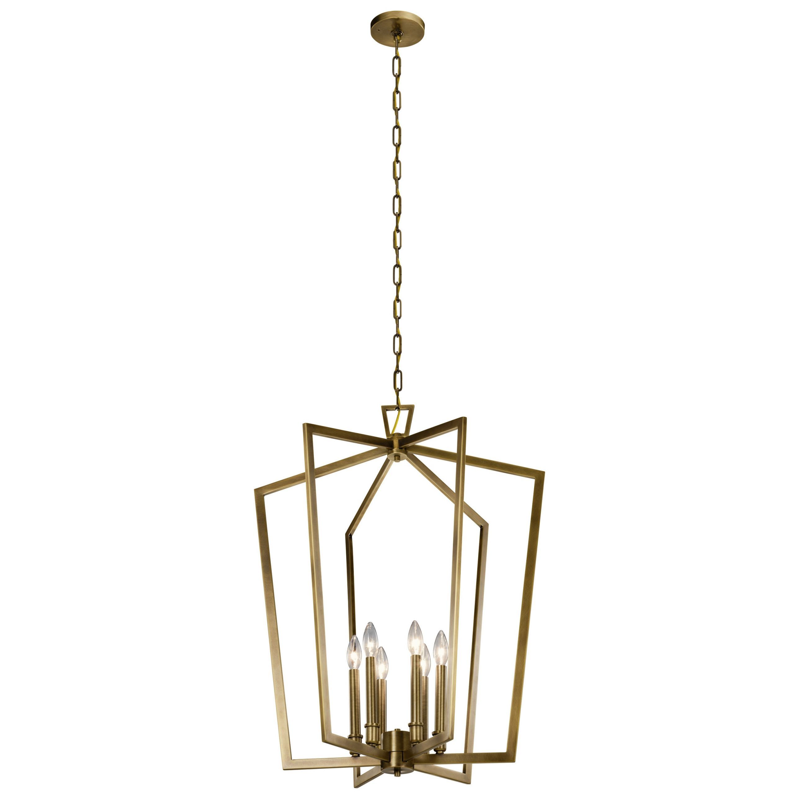 2019 Kichler Abbotswell 6 Light Natural Brass Traditional Lantern Pendant Light  In The Pendant Lighting Department At Lowes With Regard To Natural Brass Lantern Chandeliers (View 6 of 15)