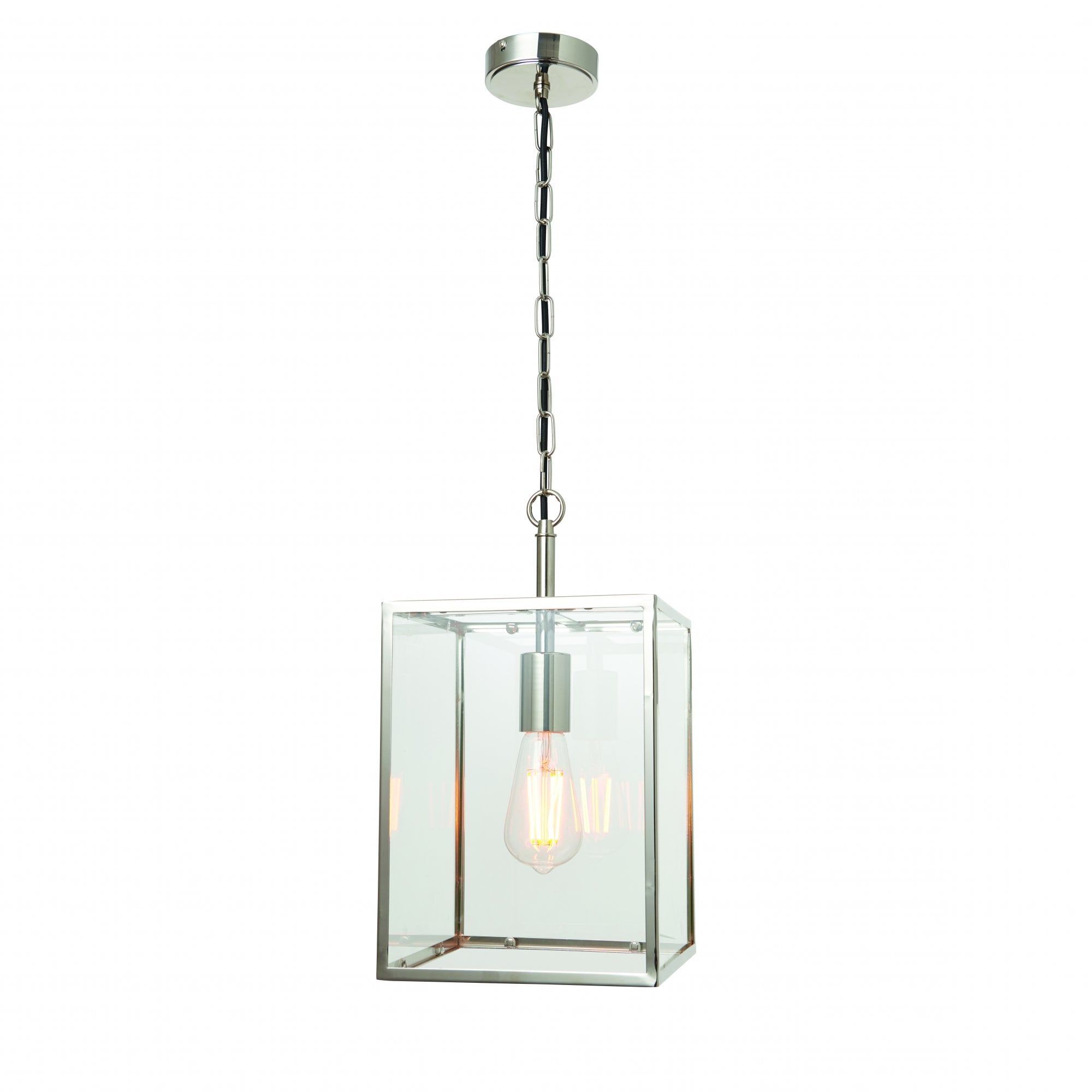 2019 Lantern Chandeliers With Transparent Glass Inside Pendant 40w Bright Nickel Plate & Clear Glass (View 1 of 15)