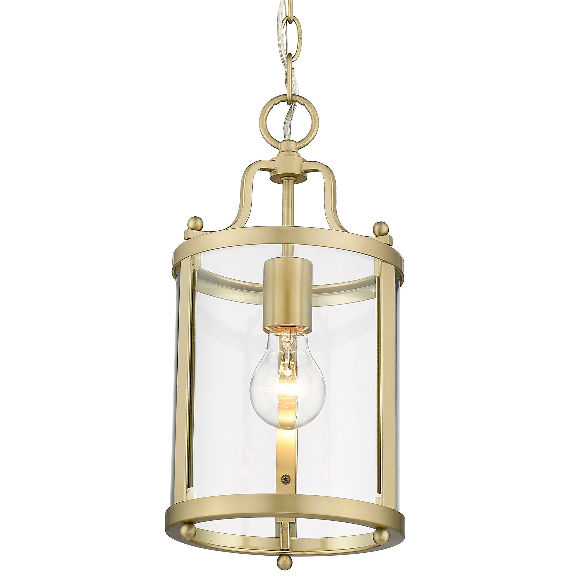2019 Lantern Chandeliers With Transparent Glass Regarding Golden Lighting Payton Brushed Champagne Bronze Transitional Clear Glass  Lantern Pendant Light In The Pendant Lighting Department At Lowes (View 14 of 15)