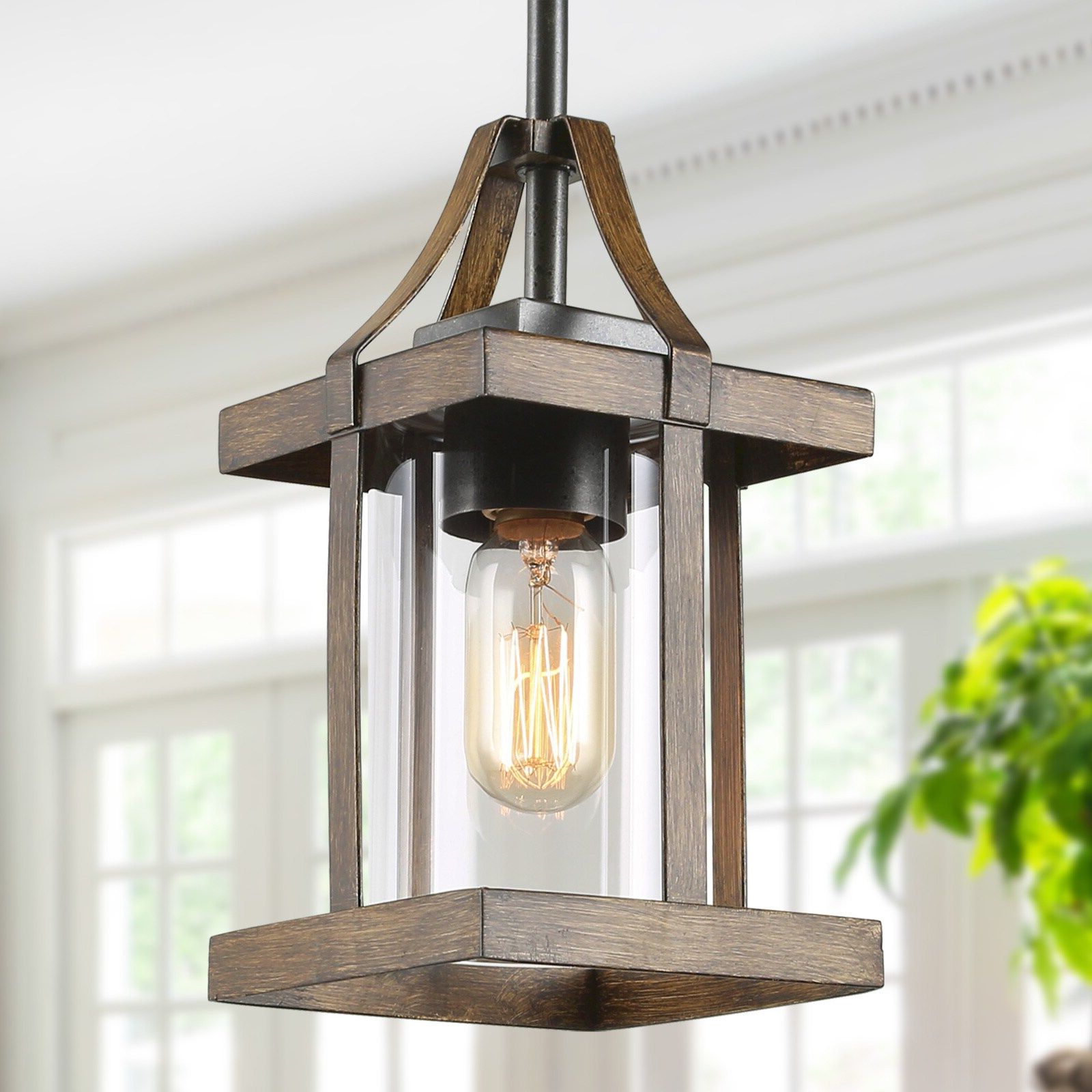 2019 Lnc Mocha Distressed Dark Brown And Rustic Black Modern Farmhouse Clear  Glass Lantern Led Mini Kitchen Island Light In The Pendant Lighting  Department At Lowes For Distressed Black Lantern Chandeliers (View 9 of 15)