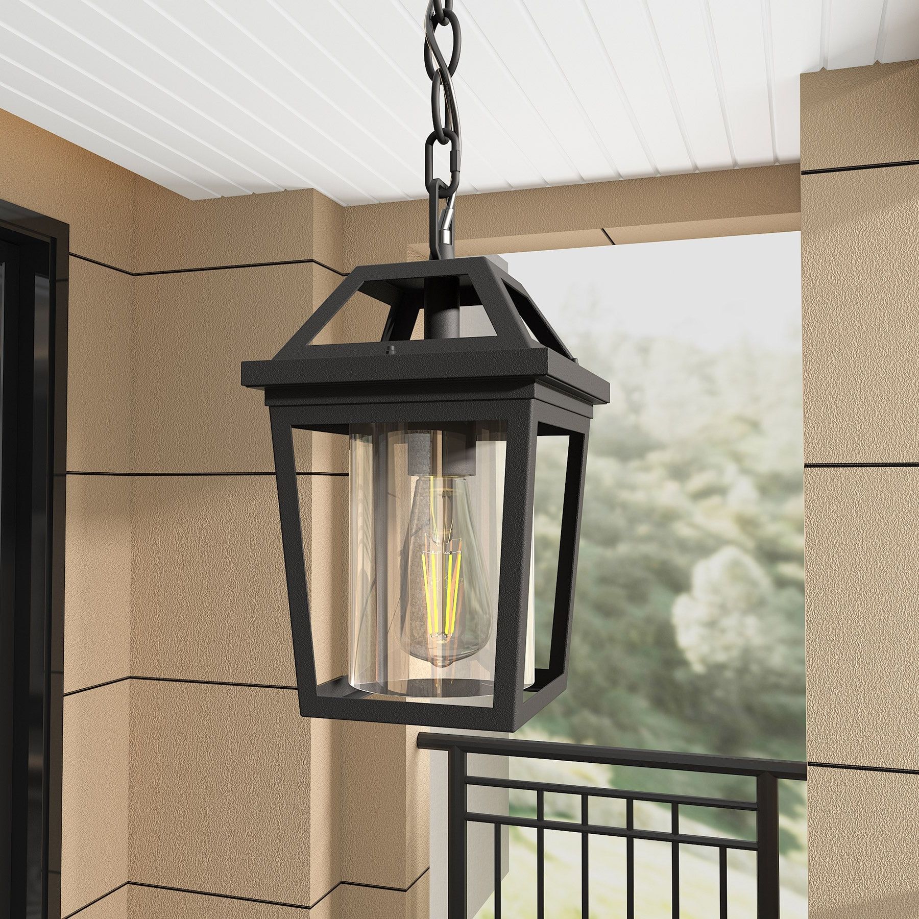 2019 Modern Black Outdoor Lantern Pendant Light With Metal Clear Glass Shape –  Overstock – 35474825 Pertaining To Blackened Iron Lantern Chandeliers (View 12 of 15)