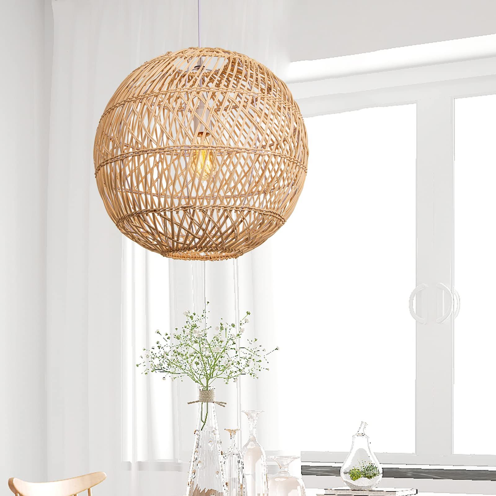 2019 Natural Rattan Lantern Chandeliers Intended For Arturesthome Natural Rattan Pendant Light, Woven Lantern Chandelier Pendant  Lamp Shade, Hanging Ceiling Light, Handmade Lampshade – – Amazon (View 2 of 15)