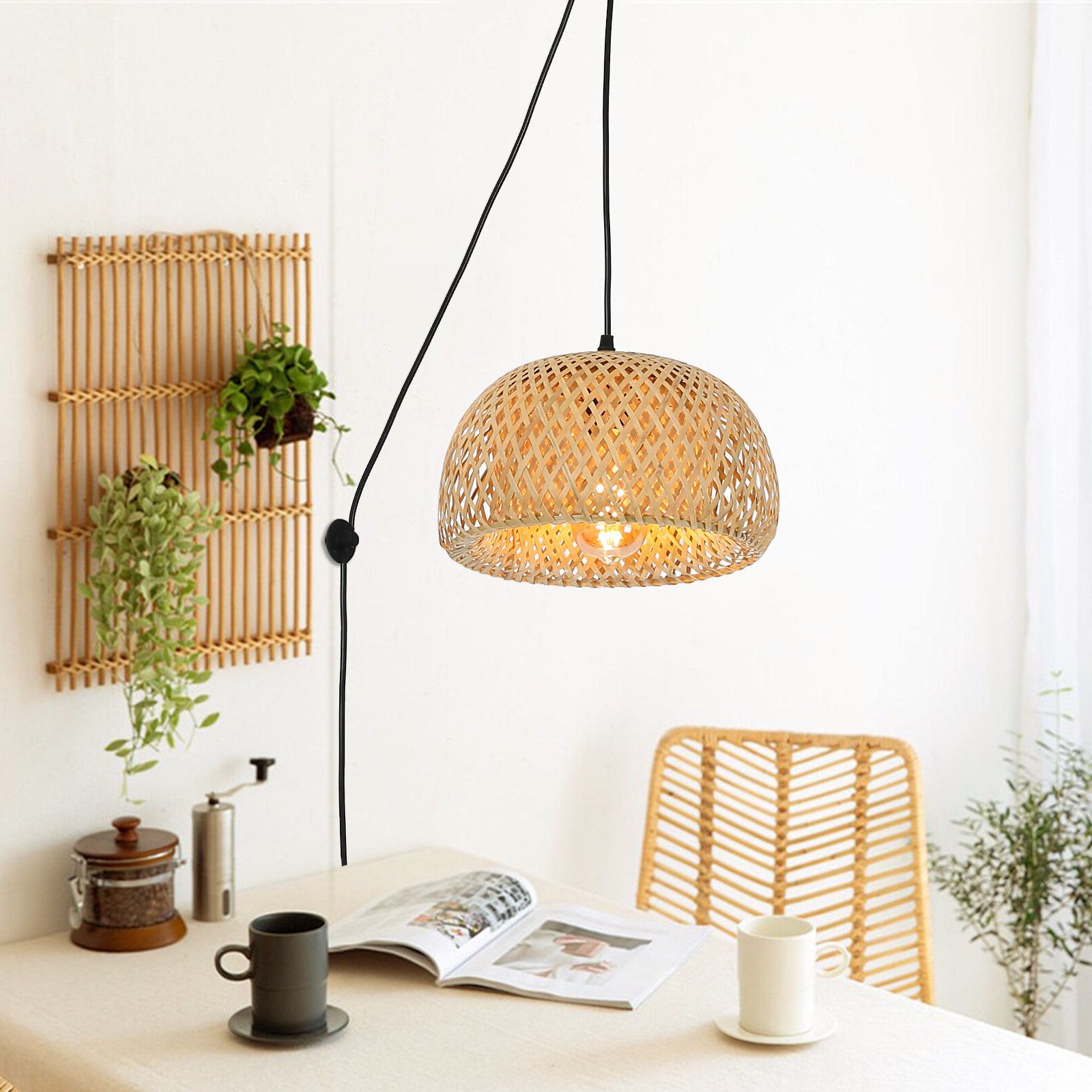 2020 Bayou Breeze Galeville Modern Plug In Cord Bamboo Lantern Pendant Light  Fixture With Switch – Rustic Woven Bird Nest Rattan Shade Chandelier  Adjustable Hanging Wall Lamp, For Living Room, Bedroom, Dining Room, Intended For Rattan Lantern Chandeliers (View 14 of 15)