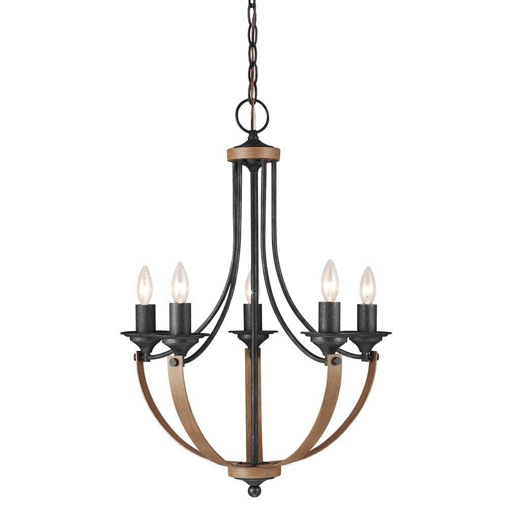 2020 Creme Parchment Glass Chandeliers Pertaining To Sea Gull Lighting Corbeille 5 Light Weathered Gray And Distressed Oak  Contemporary Farmhouse Hanging Empire Candlestick Chandelier 3280405 846 –  The Home Depot (View 11 of 15)