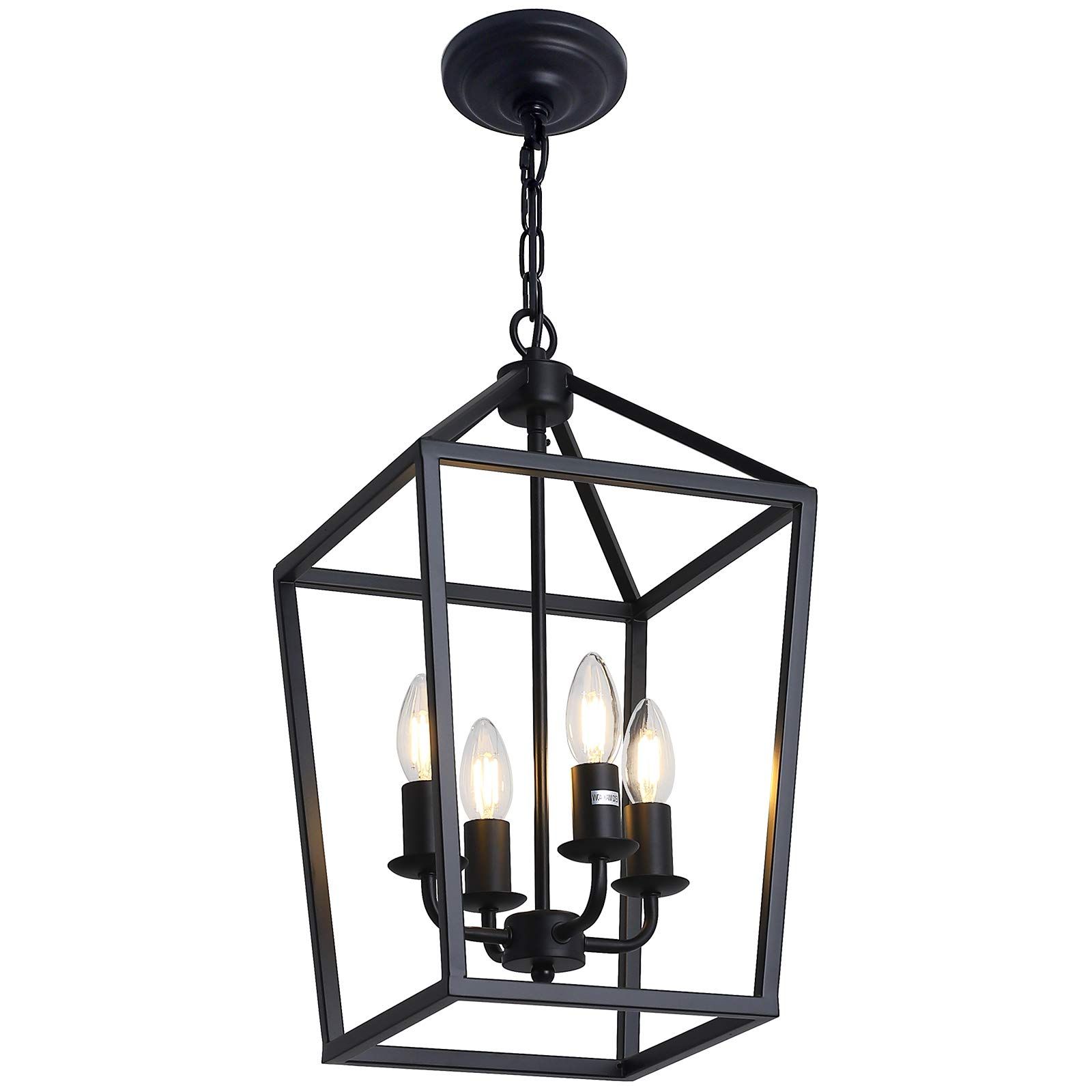 4 Light Black Farmhouse Chandelier Iron Lantern Pendant Light Rustic Cage  Hanging Light Fixtures Industrial Foyer Lights For Kitchen Island Dining  Room Hallway Foyer Entryway – – Amazon With Regard To Most Recent Rustic Black Lantern Chandeliers (View 5 of 15)