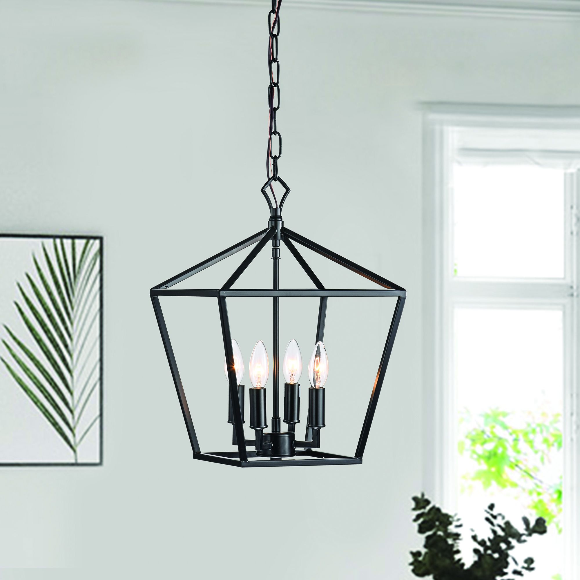 4 Light Matte Black Lantern Pendant Chandelier 16 In With Nickle Or Black  Sleeve – Edvivi Lighting Intended For Well Known Flat Black Lantern Chandeliers (View 8 of 15)