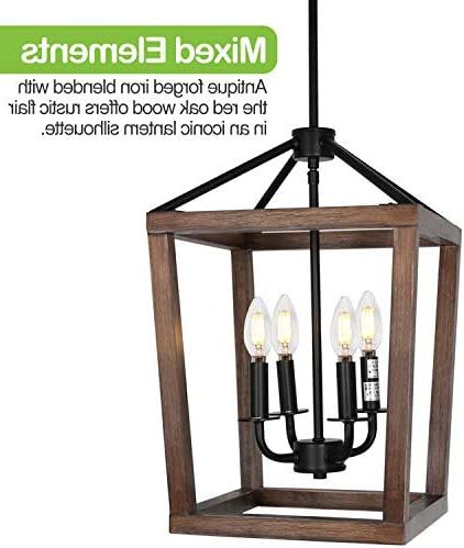 4 Light Rustic Chandelier, Classic Lantern Pendant Light With Oak Wood And  Iron Finish, Farmhouse Lighting Fixtures For Dining Room, Kitchen, Hallway  – – Amazon Inside Newest Weathered Oak Wood Lantern Chandeliers (View 11 of 15)