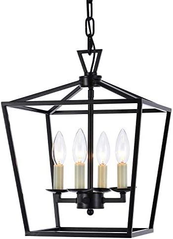 Amazon: A1a9 4 Light Lantern Chandelier Ceiling Light Fixture,  Farmhouse Pendant Light Industrial Vintage Hanging Light For Dining Room,  Stairway, Corridors, Aisles, Foyer (black) : Everything Else For Most Recent Four Light Lantern Chandeliers (View 4 of 15)