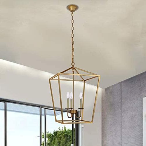 Amazon: Foyer Lantern Pendant Light Fixture, Dst Gold Iron Cage  Chandelier Industrial Led Ceiling Lighting, Size: D17'' H25'' Chain 45'' :  Everything Else For Newest 25 Inch Lantern Chandeliers (View 14 of 15)