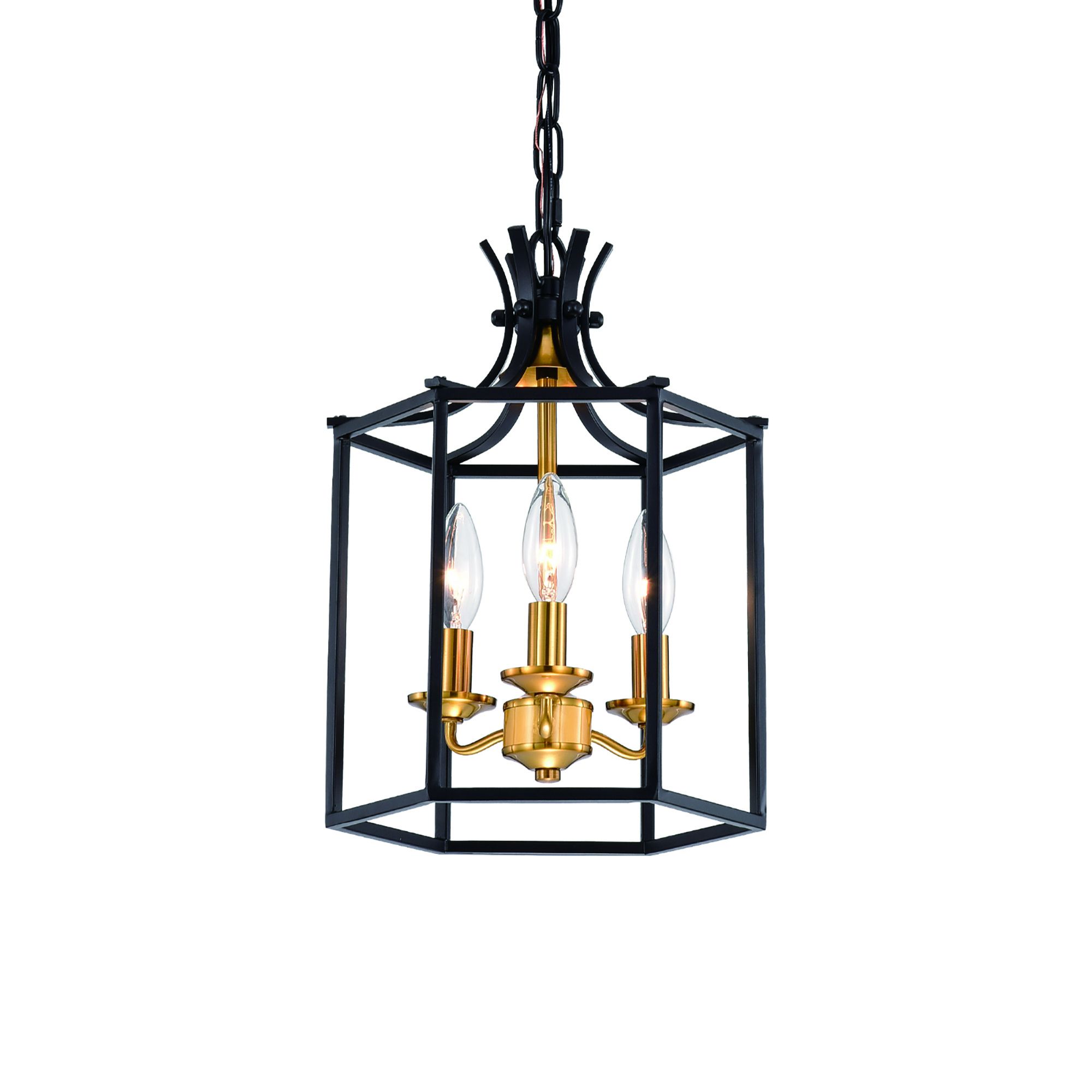Antique Gold Lantern Chandeliers Throughout Preferred 3 Light Black And Antique Gold Lantern Statement Chandelier – Edvivi  Lighting (View 3 of 15)