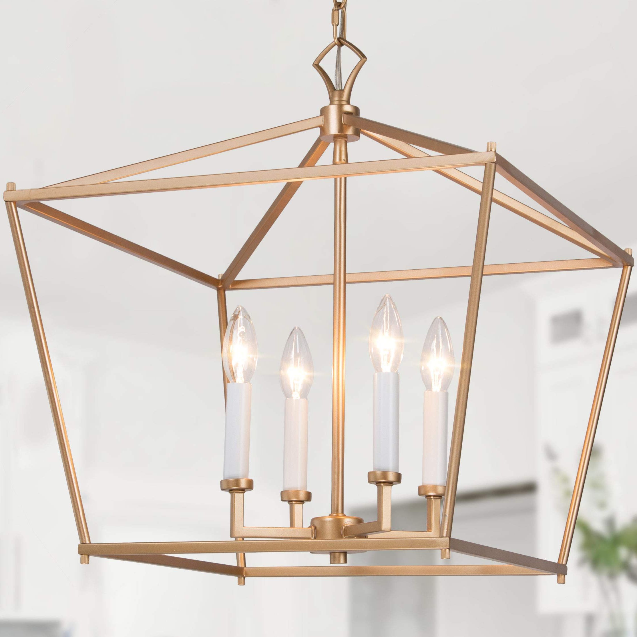 Antique Gold Lantern Chandeliers With Regard To Most Popular Gold Chandelier, Lantern Pendant Light Fixtures, Foyer Chandelier For  Dining Room, Kitchen Island, Entryway, 17.5'' L X  (View 11 of 15)