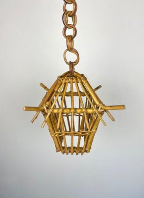Bamboo & Rattan Lantern Chandelier Pendant, Italy, 1960s For Sale At Pamono In Well Known Rattan Lantern Chandeliers (View 12 of 15)