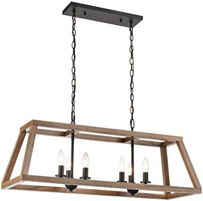 Best And Newest Birchwood Lantern Chandeliers Within Barrow 6 Light Island Light In Birchwood And Matte Black – – Amazon (View 12 of 15)