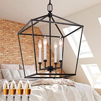 Best And Newest Black Lantern Chandeliers Intended For Pendant Lantern Light 4 Light Metal Cage Industrial Chandelier, Vintage  Ceiling Lighting Fixture For Farmhouse Kitchen Island Foyer Hall Dining  Room, Brushed Nickel (color : Black) : Amazon.co (View 14 of 15)
