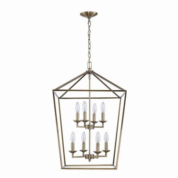Best And Newest Home Decorators Collection Weyburn 8 Light Brushed Brass Caged Farmhouse  Chandelier For Dining Room, Lantern Kitchen Light 86201 Bb – The Home Depot In Eight Light Lantern Chandeliers (View 5 of 15)