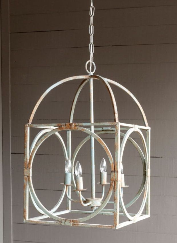 Birdcage Chandelier, Farmhouse Ceiling  Light, Ceiling Lights With Regard To Cream And Rusty Lantern Chandeliers (View 15 of 15)